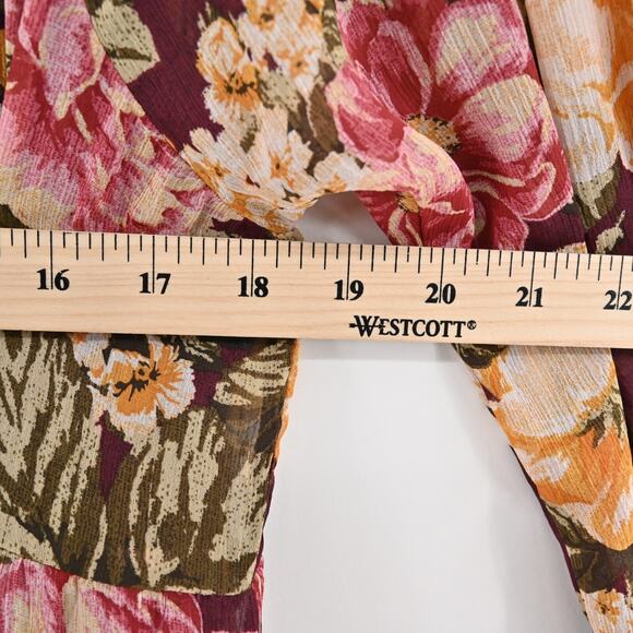 EN CREME Floral Boho Dress Size L Tiered Ruffle Balloon Sleeve Square Neck Retro - Picture 4 of 13